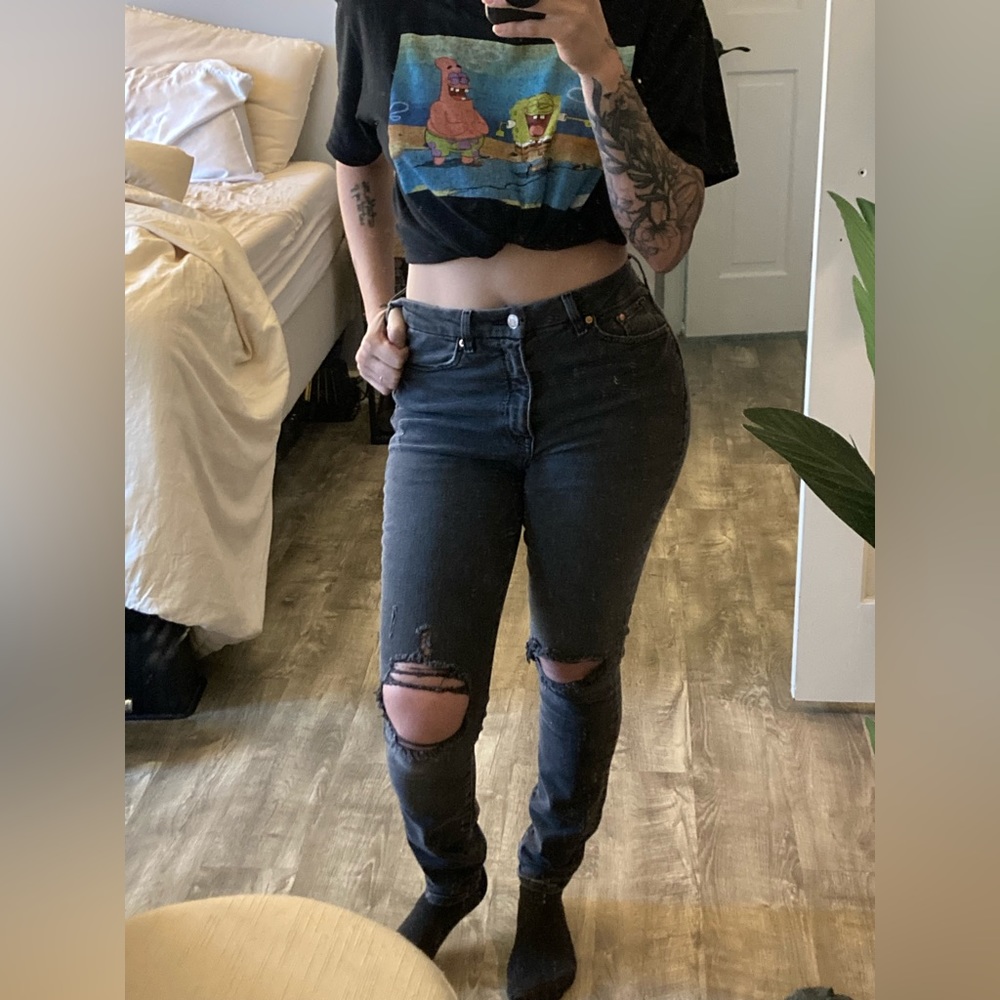 High Rise Black Ripped Skinny Jeans